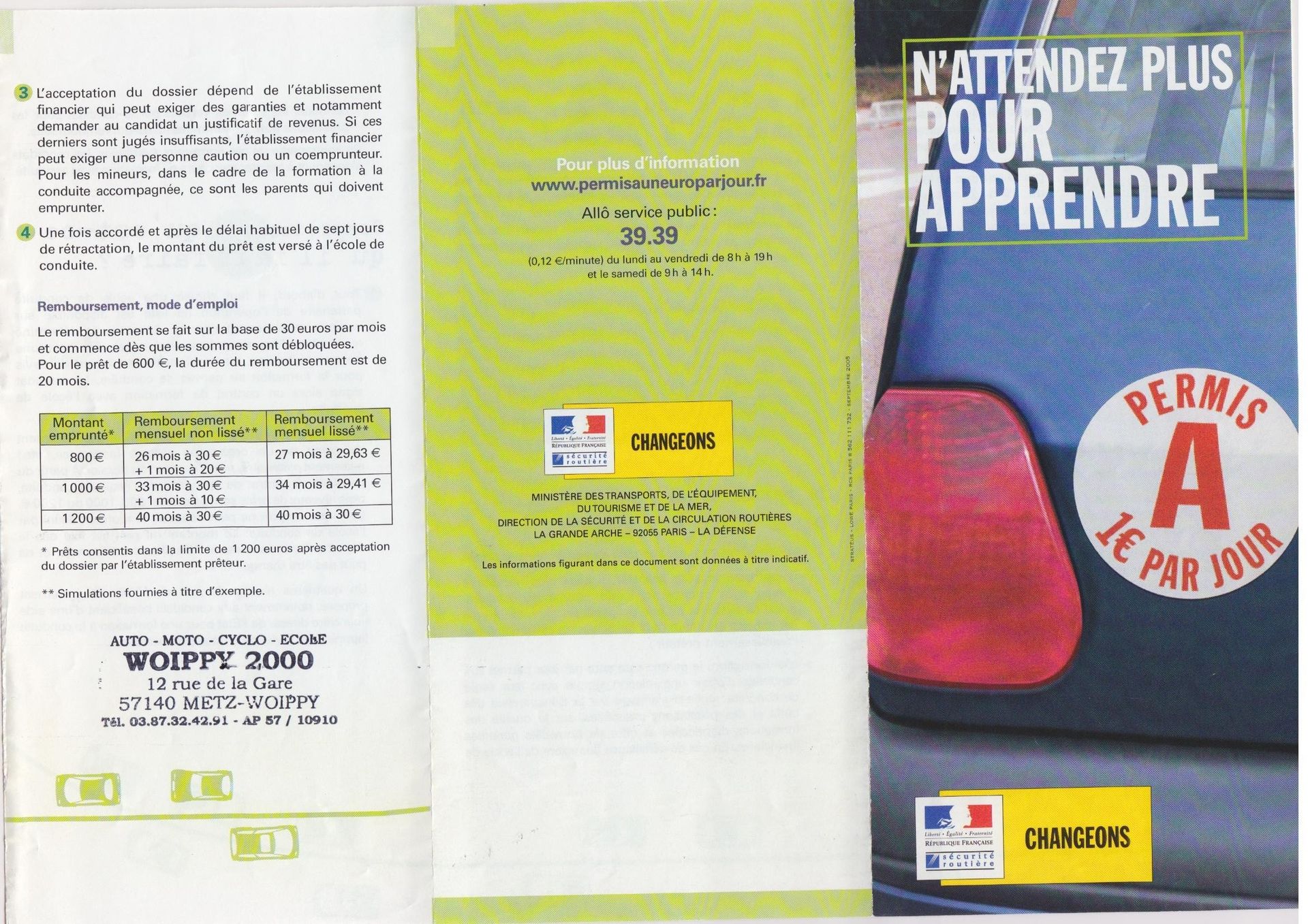 Brochure du permis à un euro par jour : financement et coordonnées